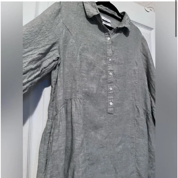 100% linen Halston dress size L with drop waist detail - Picture 2 of 6